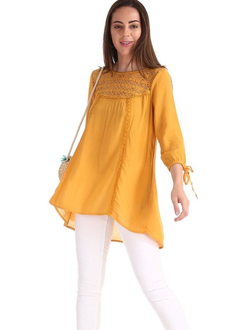 Cherokee by Unlimited Mustard Lace Top Price in India