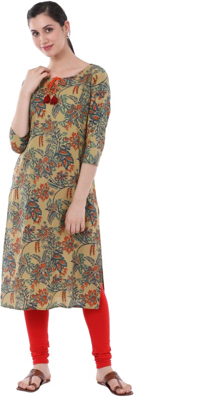 Women Printed Cotton Blend Straight Kurta Price in India