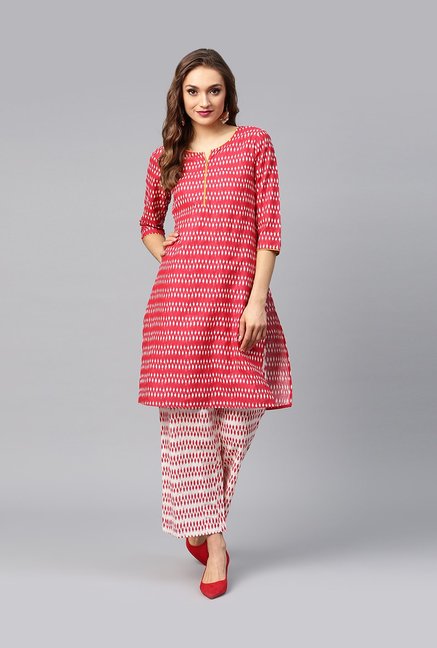 Juniper Red Ikkat Printed Straight Kurti Price in India