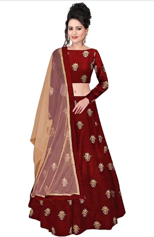 Embroidered Semi Stitched Lehenga, Choli and Dupatta Set Price in India