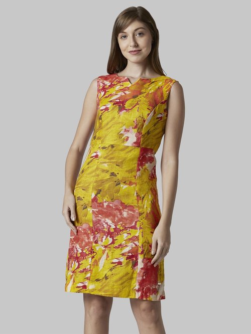 Park Avenue Yellow Textured Knee Length Dress Price in India