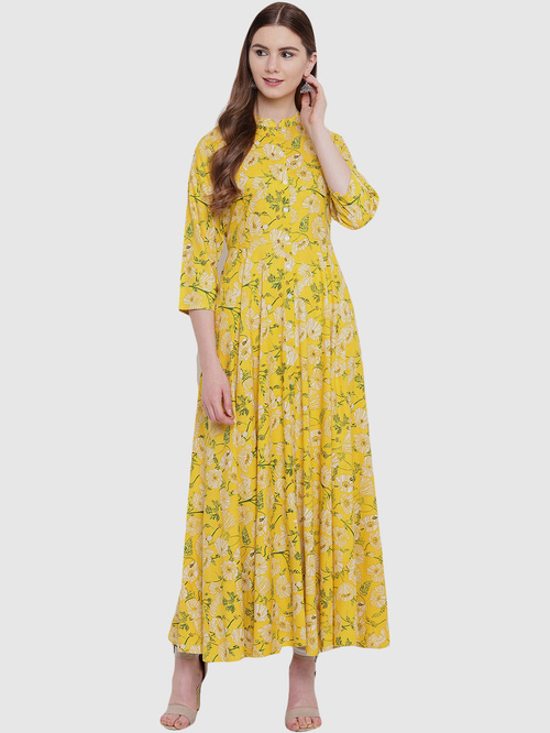 Divena Yellow Floral Print Maxi Dress Price in India