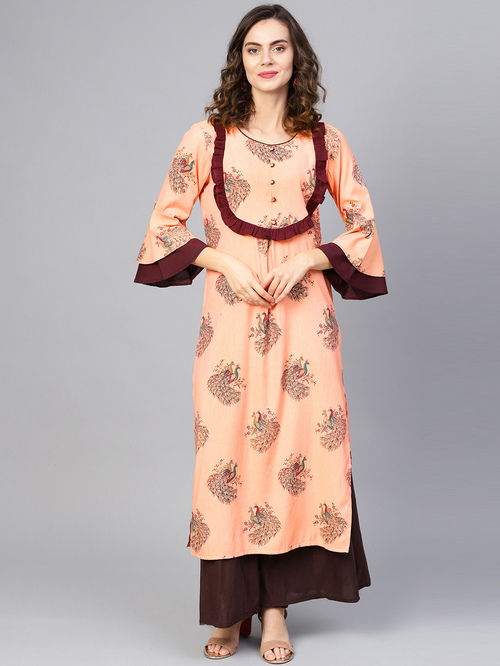 La Firangi Peach Printed Straight Kurta Price in India