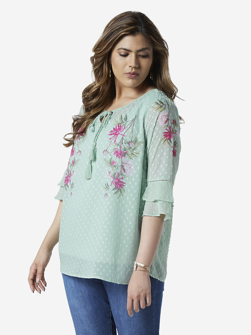 Gia Curve by Westside Mint Top Floral Design With Camisole Price in India