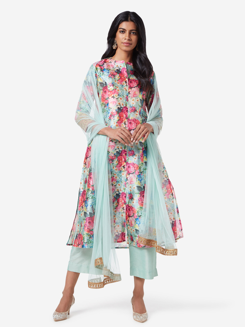 Vark by Westside Turquoise A-Line Kurta With Palazzos Set Price in India