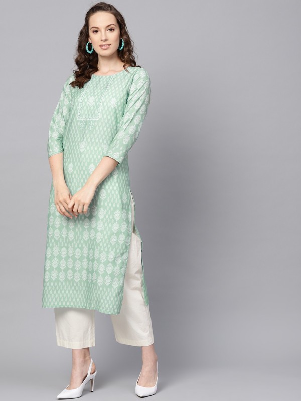 Women Printed Crepe Straight Kurta Price in India