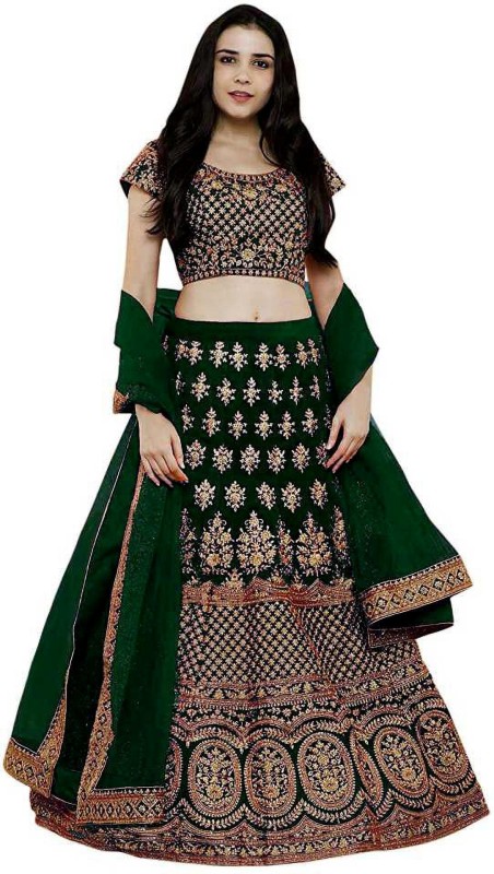 Embroidered Semi Stitched Lehenga, Choli and Dupatta Set Price in India