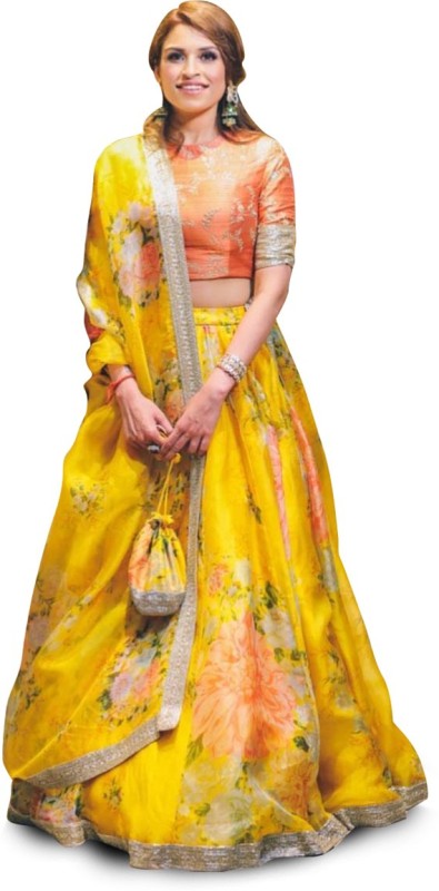 Digital Print, Embroidered, Embellished, Floral Print Semi Stitched Lehenga, Choli and Dupatta Set Price in India