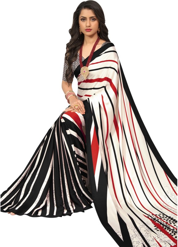 Printed, Striped, Floral Print Fashion Pure Satin Saree Price in India