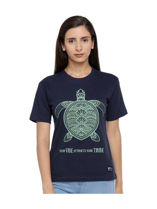 One For Blue Navy Printed T-Shirt Price in India