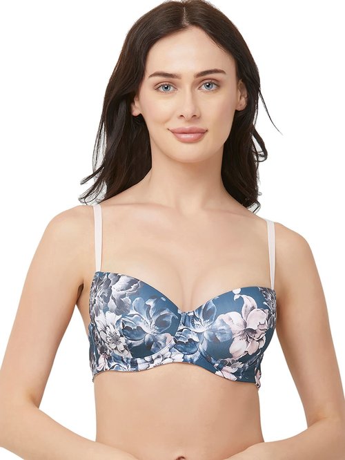 Soie Blue Floral Print Wired Non Padded Demi Cup Bra Price in India