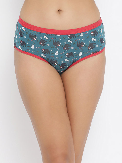 Clovia Teal Printed Hipster Panty Price in India