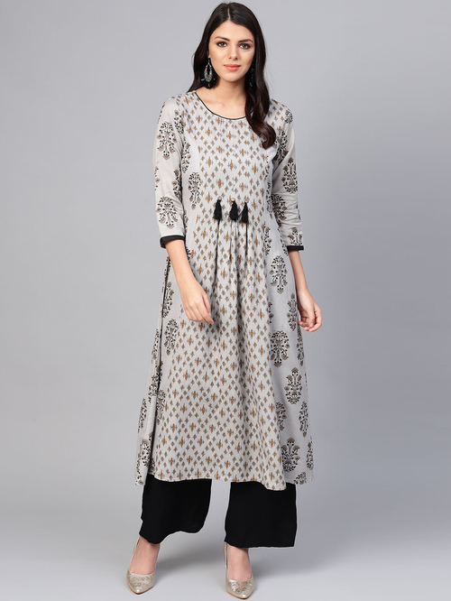 La Firangi Grey Floral Print A Line Kurta Price in India