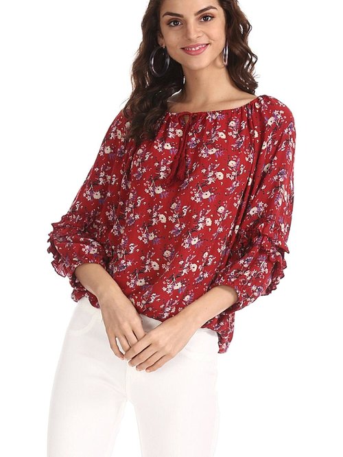 Cherokee by Unlimited Red Printed Top Price in India