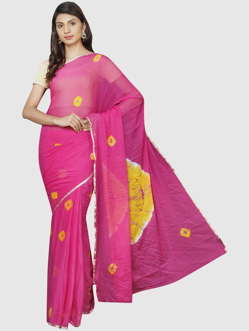 Pavecha's Pink & Yellow Bandhani Printed Saree With Blouse Price in India