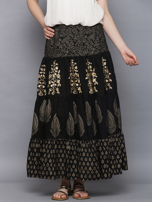 Amaiva Black Printed Circular Skirt Price in India