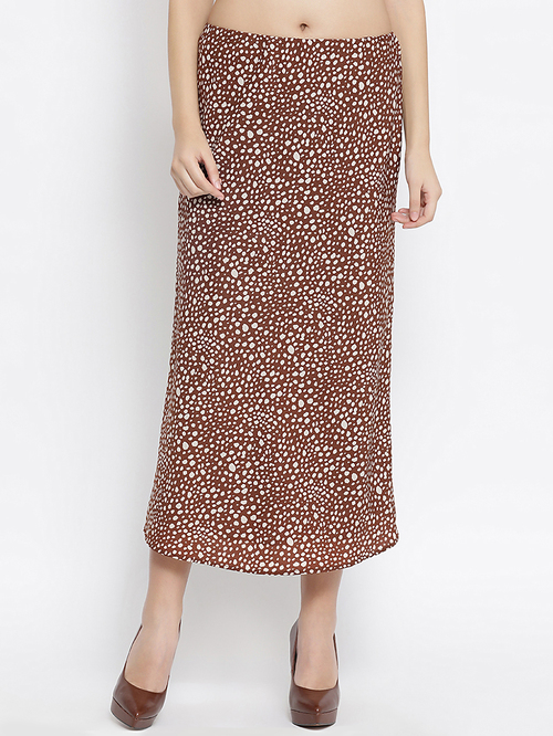 Office & You Brown Animal Print Bias Skirt Price in India