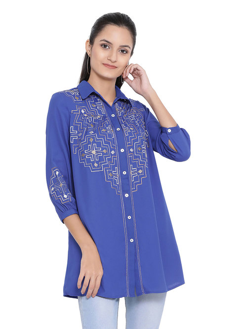 Oxolloxo Sea Worthy Picasso Blue Embroidered Shirt Price in India