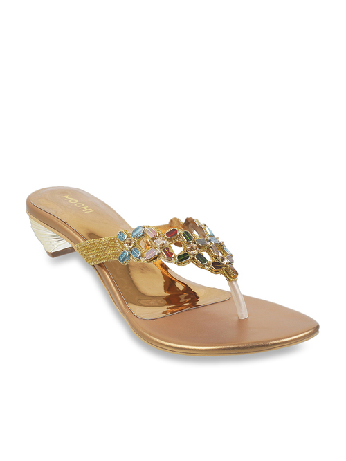 Mochi Antique Gold Thong Sandals Price in India