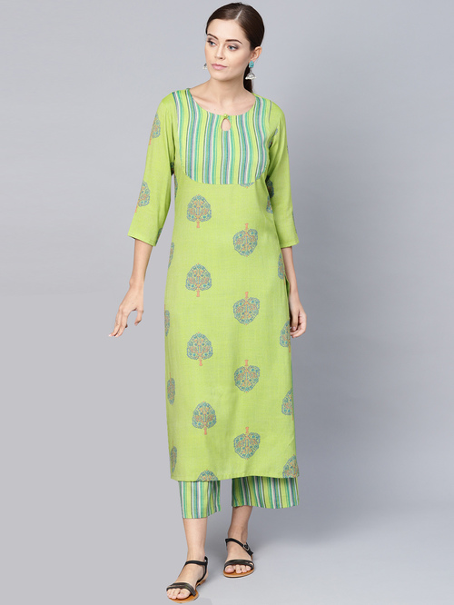 La Firangi Green Printed Kurti Palazzo Set Price in India