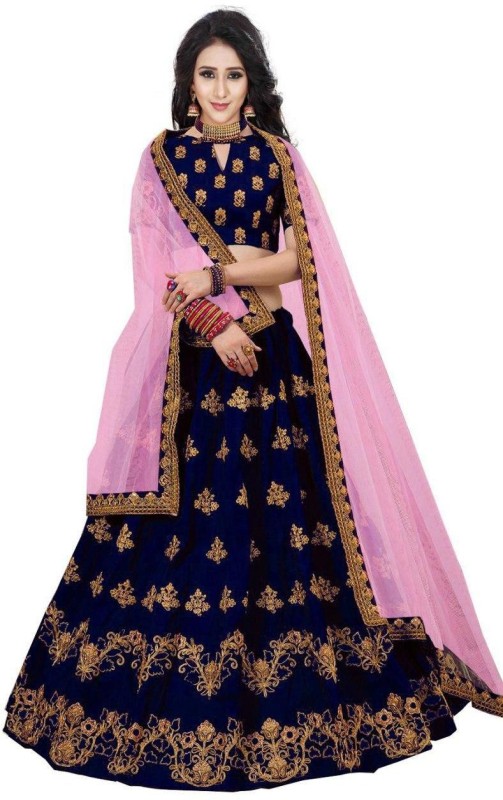 Embroidered Semi Stitched Lehenga, Choli and Dupatta Set Price in India