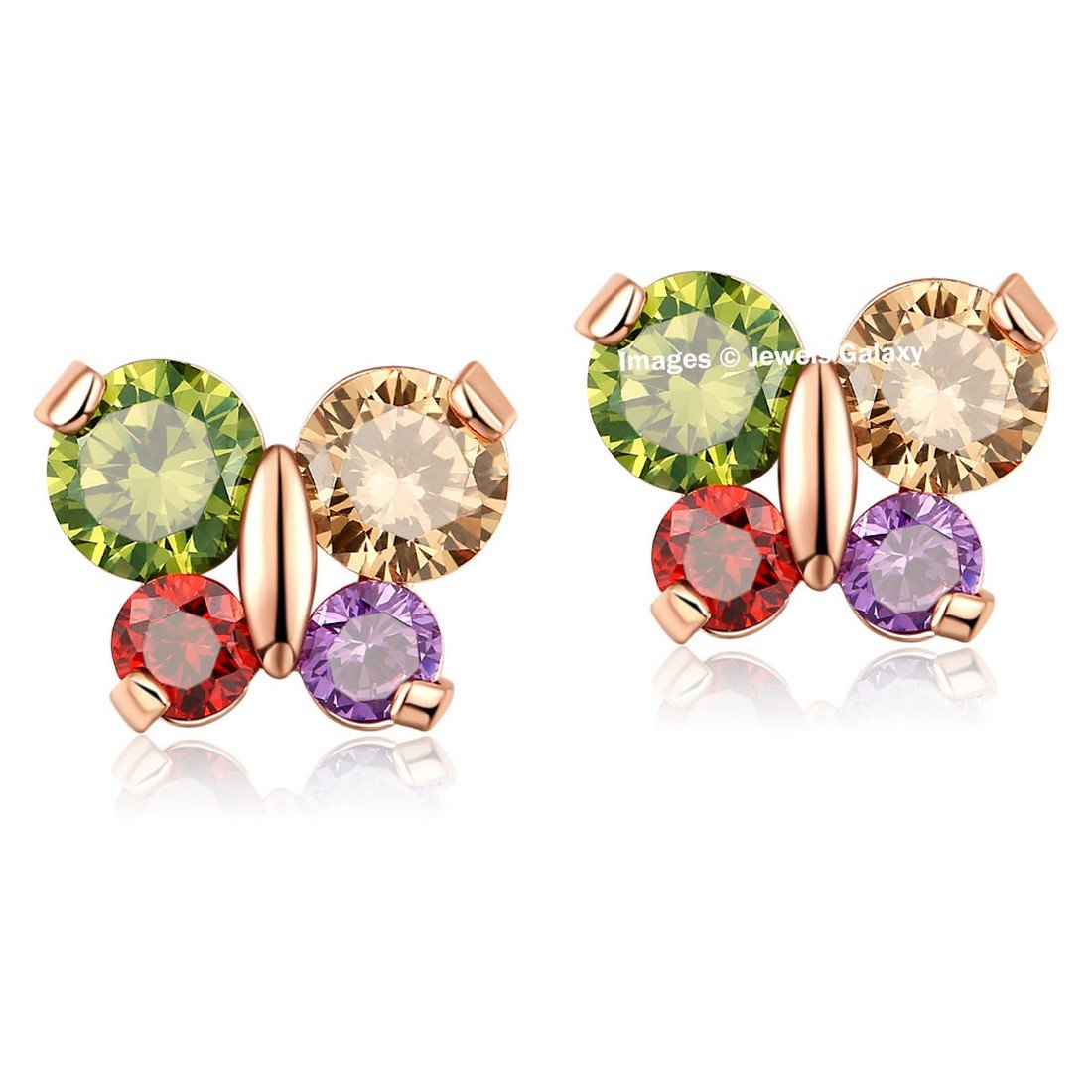 Jewels Galaxy Crystal Elements Luxuria Sparkling Butterfly Designer Splendid Multicolor Stud Earrings For Women/Girls Price in India
