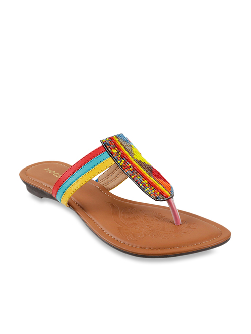 Mochi Red & Yellow T-Strap Sandals Price in India