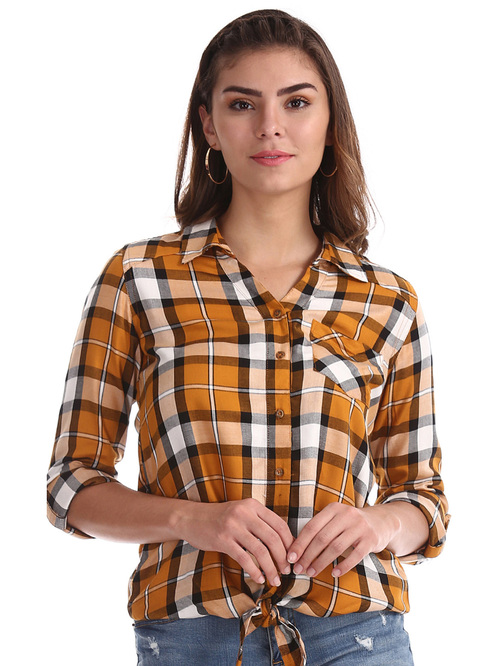 Cherokee Mustard Plaid Pattern Shirt 