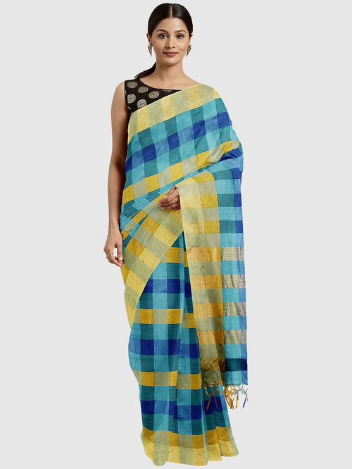 Pavecha's Multicolored Chequered Saree With Blouse Price in India