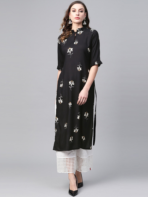 Gerua Black Printed Straight Kurta Price in India