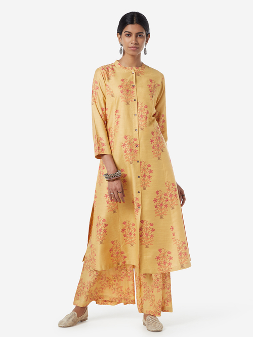 Zuba by Westside Yellow Floral Patterned A-line Kurta Price in India