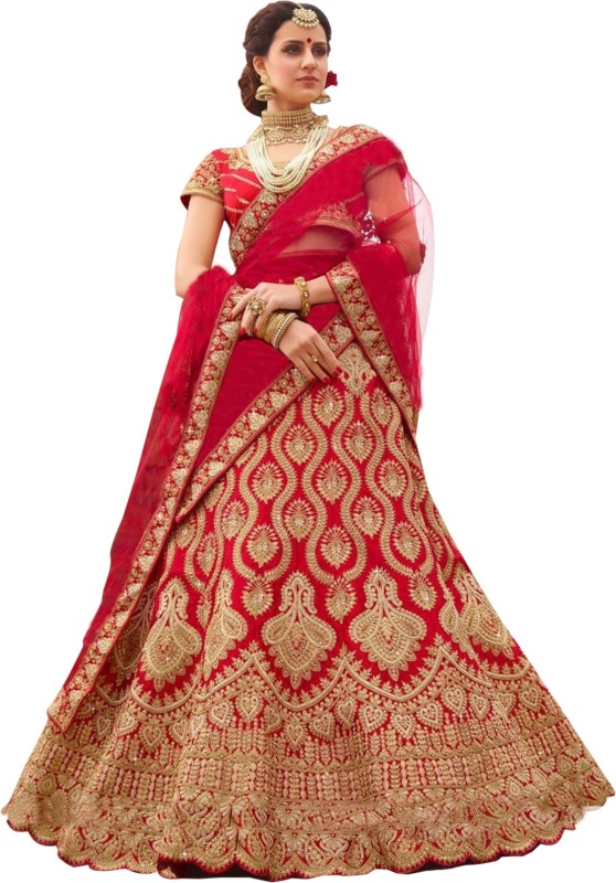 Embroidered Semi Stitched Lehenga, Choli and Dupatta Set Price in India