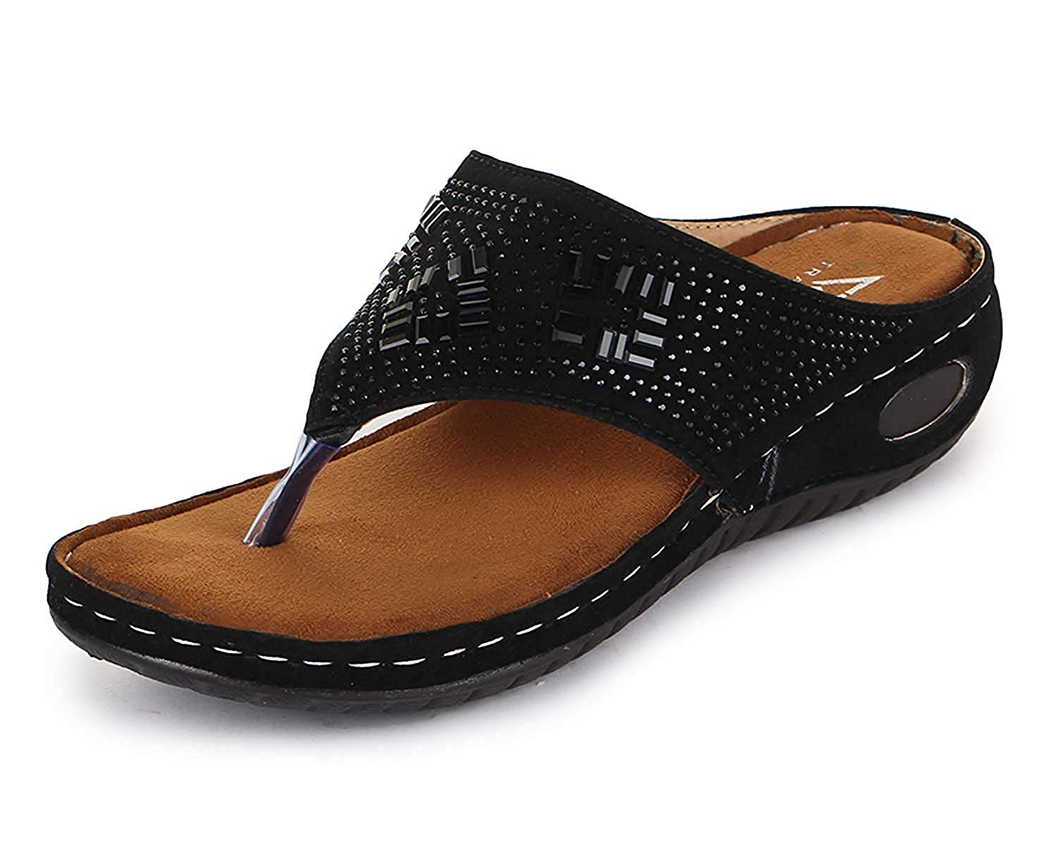 TRASE Erica-I Black Tan Soft Comfortable Fancy Slippers for Women Price in India