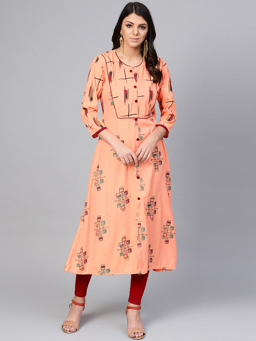 La Firangi Peach Printed A Line Kurta Price in India