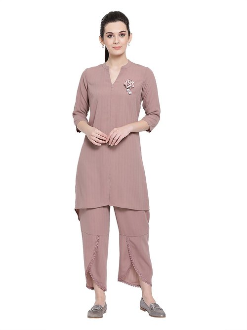 Office & You Rose Pink Embellished Asymmetrical Tunic Price in India