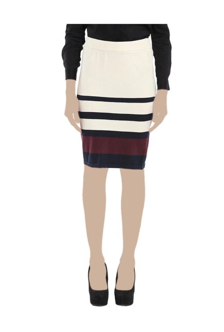 United Colors of Benetton Beige Striped Knee Length Skirt Price in India