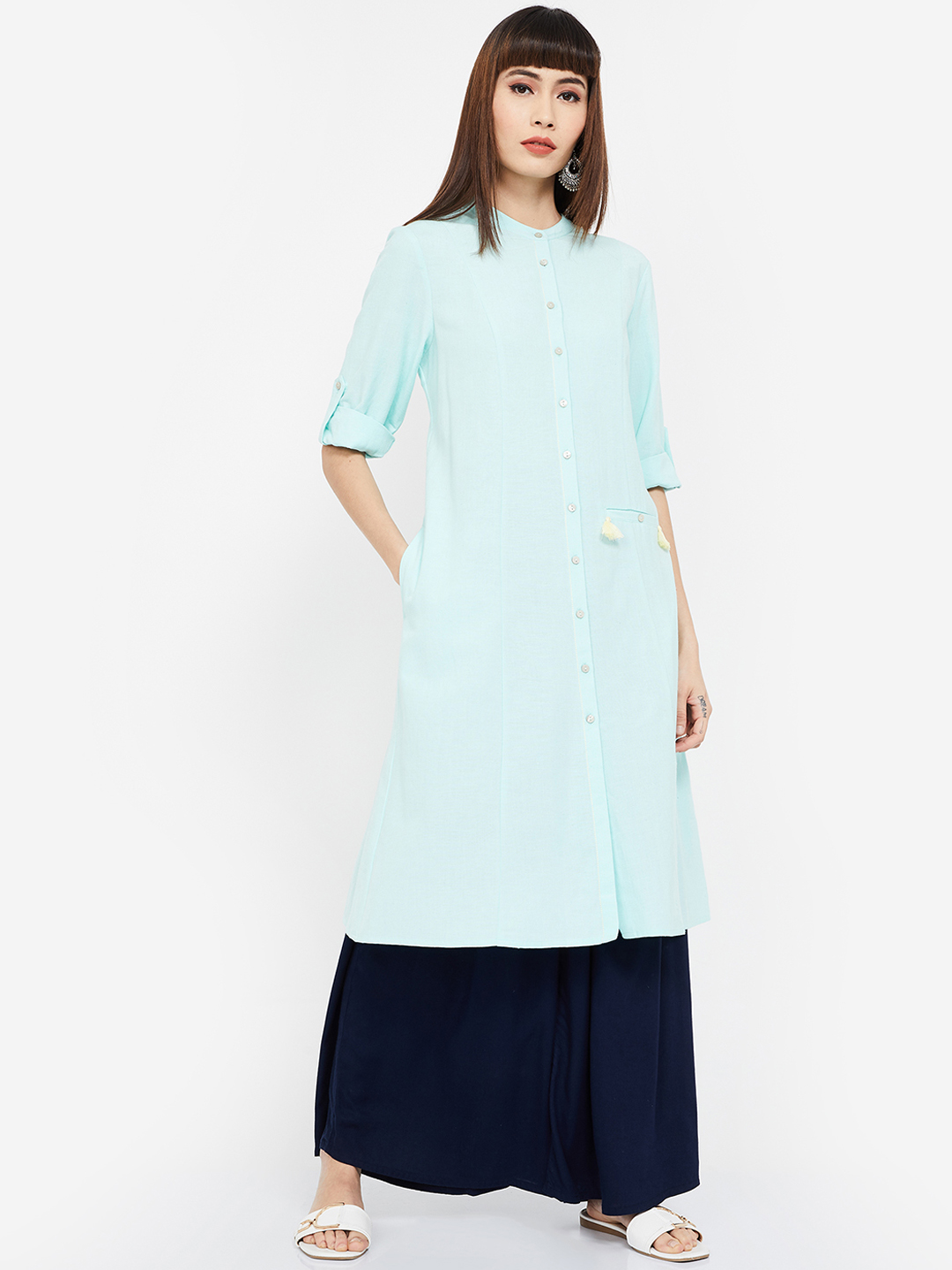 Melange by Lifestyle Women Green Solid Straight Kurta Price in India