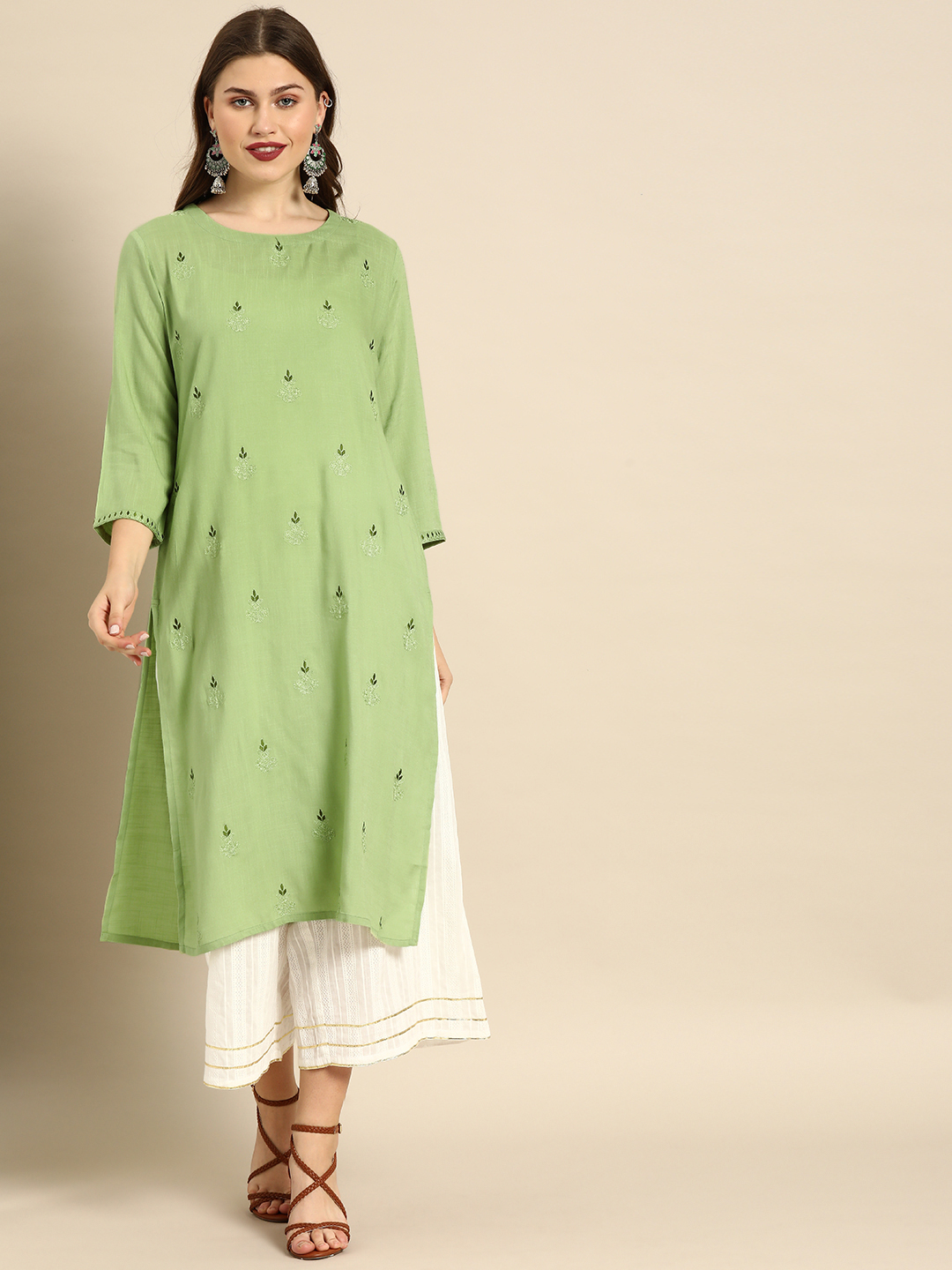 Soch Women Green Embroidered Straight Kurta Price in India