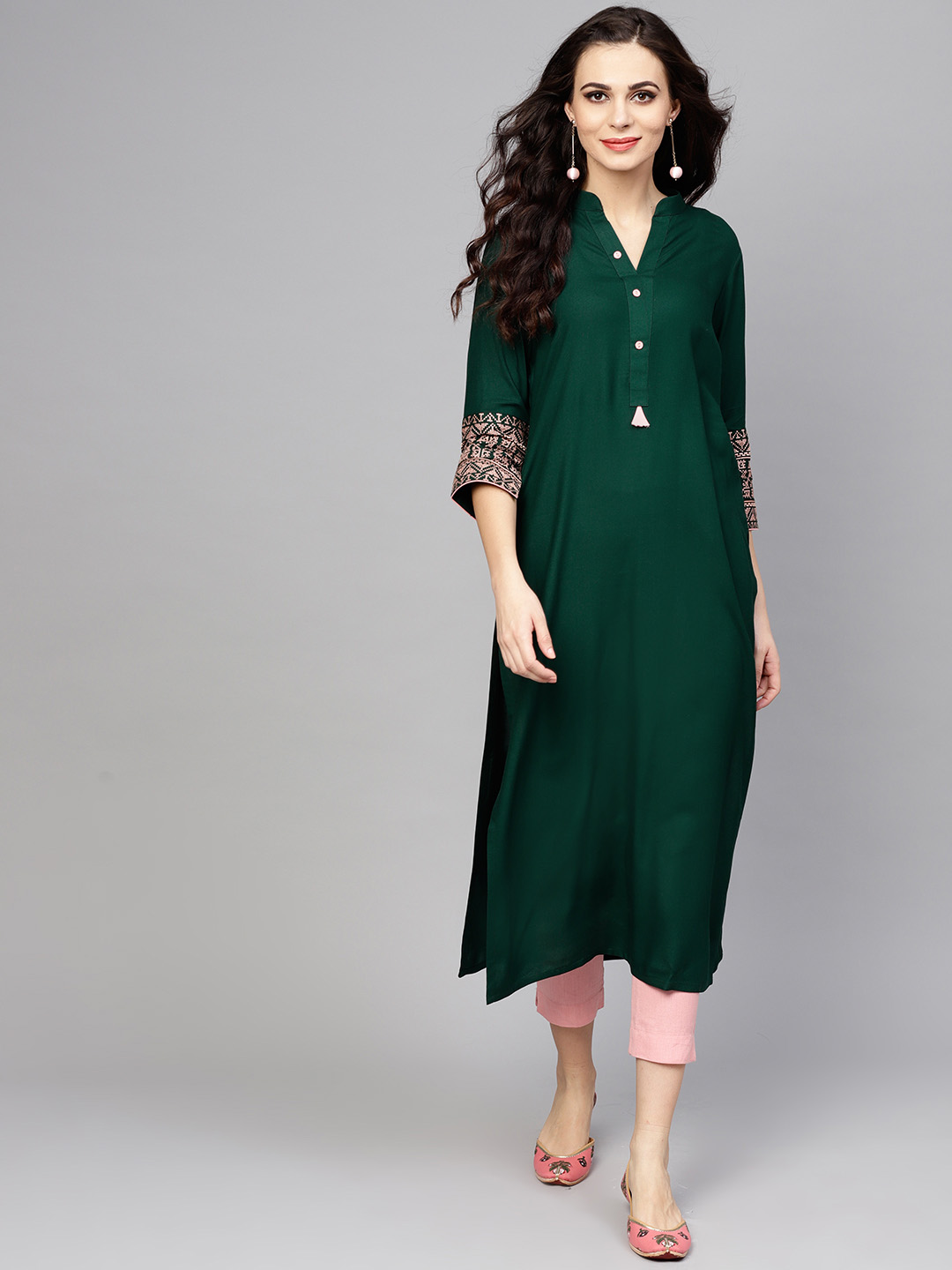 Libas Women Green Solid Straight Kurta Price in India