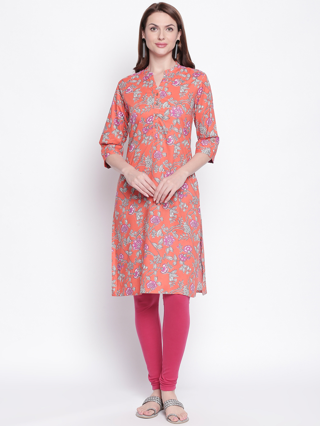 Buy RANGMANCH BY PANTALOONS Women Pink & Orange Printed Straight Kurta on  Myntra