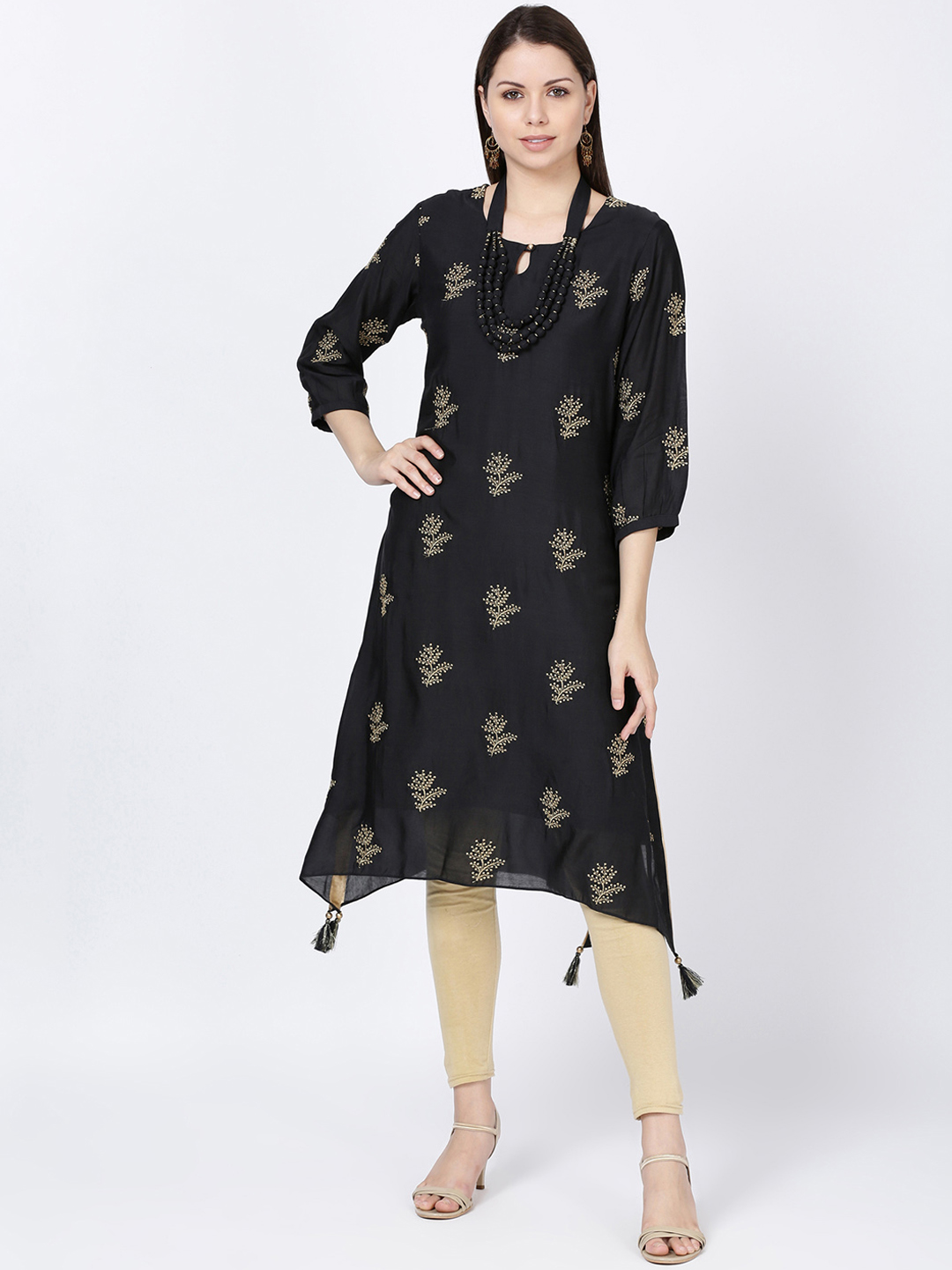 Soch Women Black & Beige Embroidered A-Line Kurta Price in India