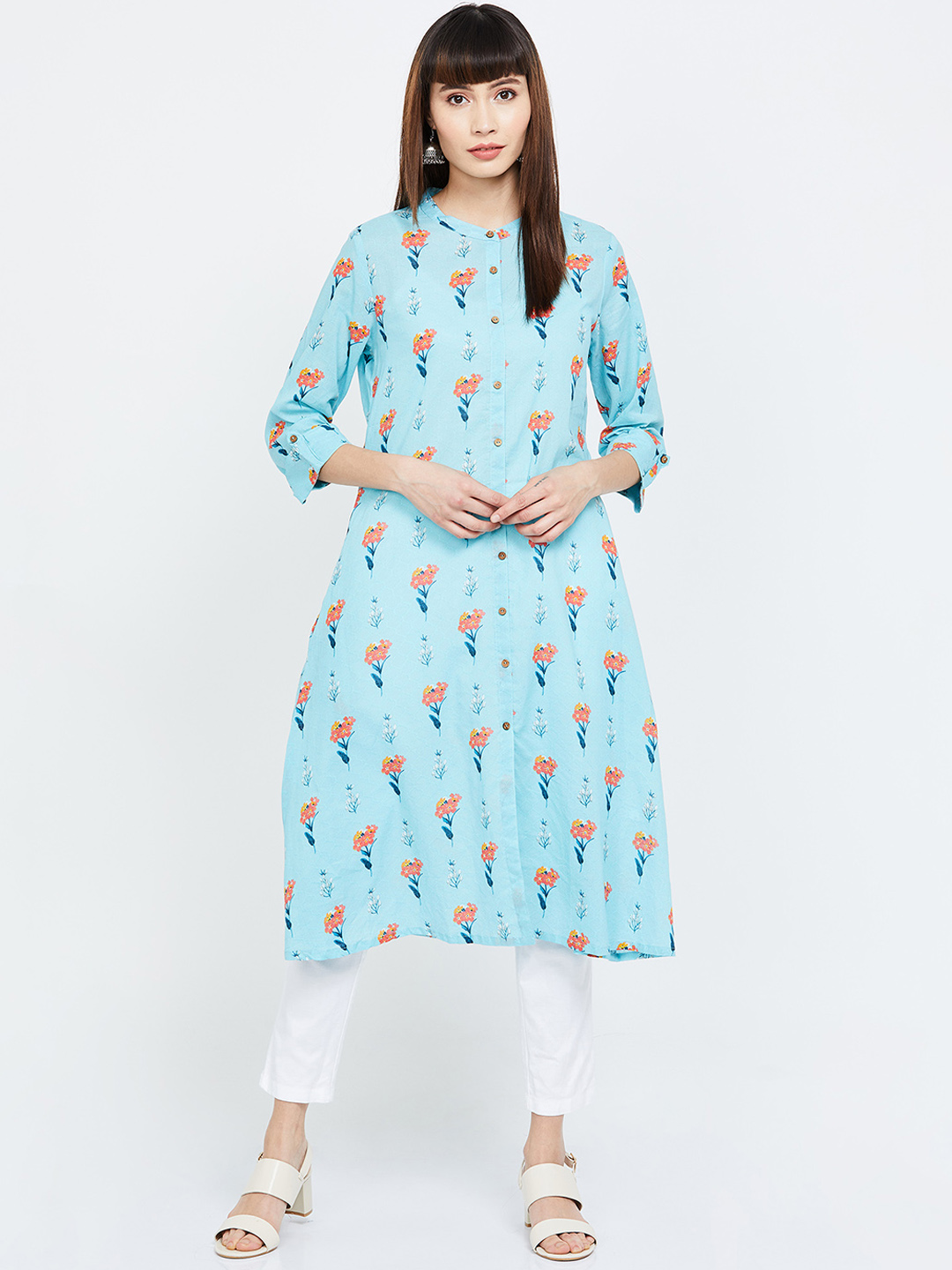 Melange by Lifestyle Women Blue Printed A-Line Kurta Price in India