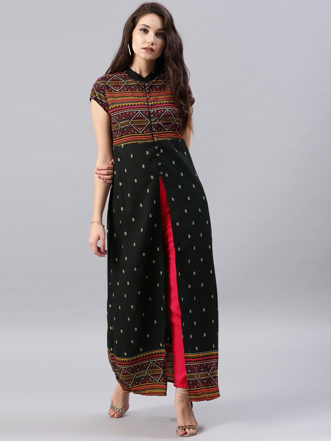 Vishudh Women Black Printed A-Line Kurta Price in India