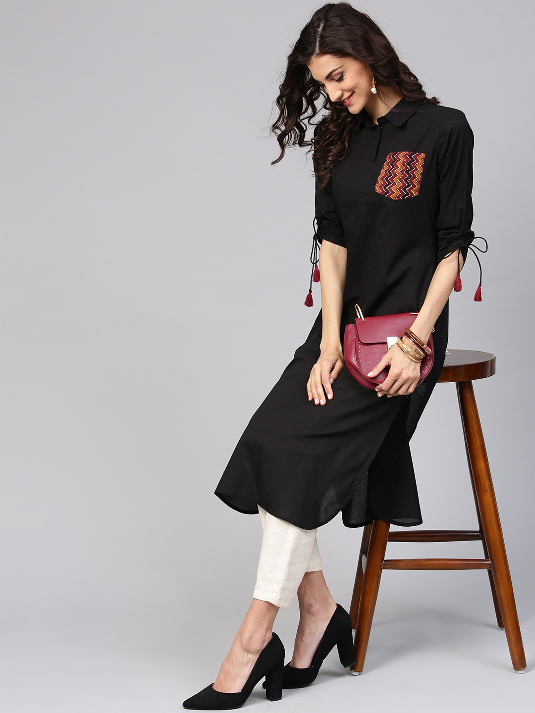 Nayo Women Black Solid Pathani Kurta Price in India