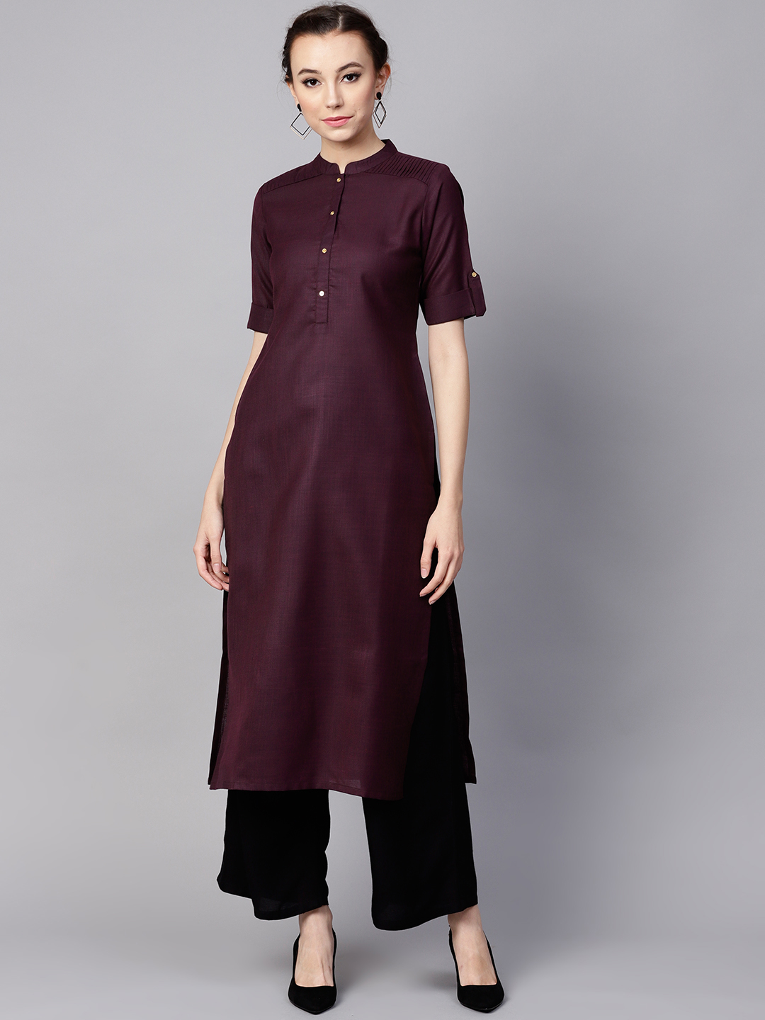 GERUA Women Burgundy Solid Straight Kurta Price in India