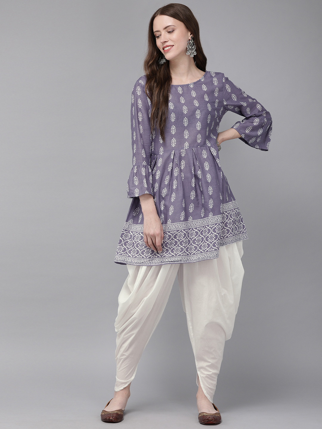 Anouk Women Purple & White Printed Kurti with Dhoti Pants Price in ...