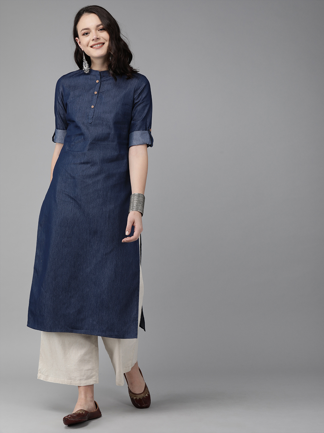 Anouk Women Blue Solid Straight Kurta Price in India