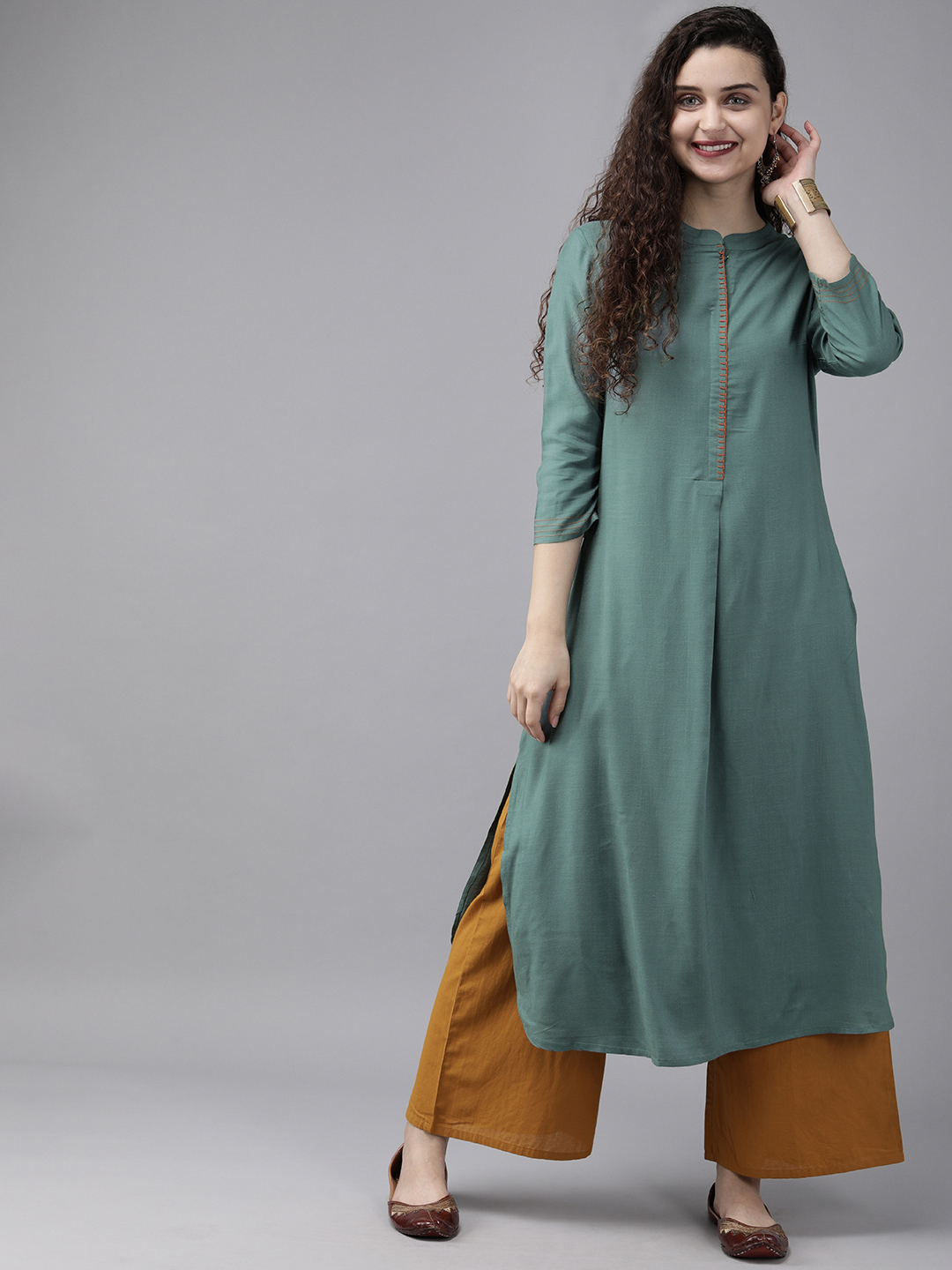 Anouk Women Grey Solid Straight Kurta Price in India