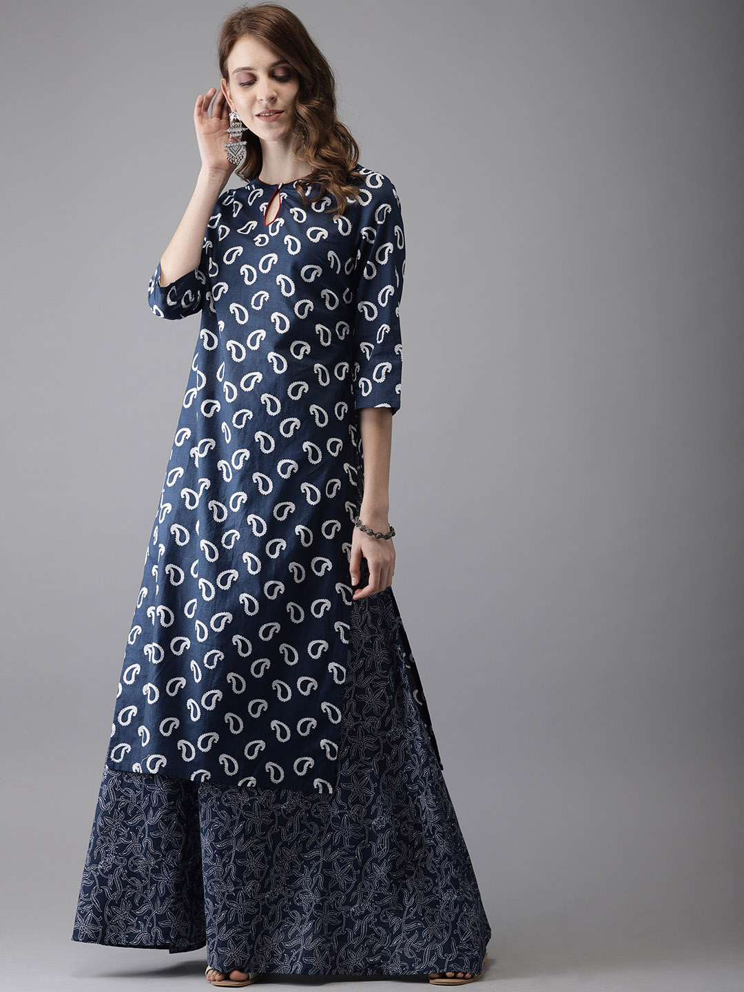 Anouk Women Blue & White Printed Kurta with Skirt Price in India