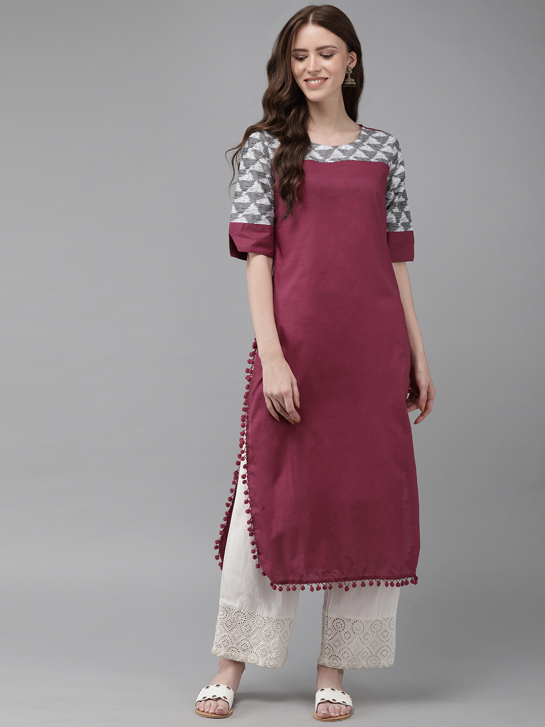 Anouk Women Magenta Solid Straight Kurta Price in India